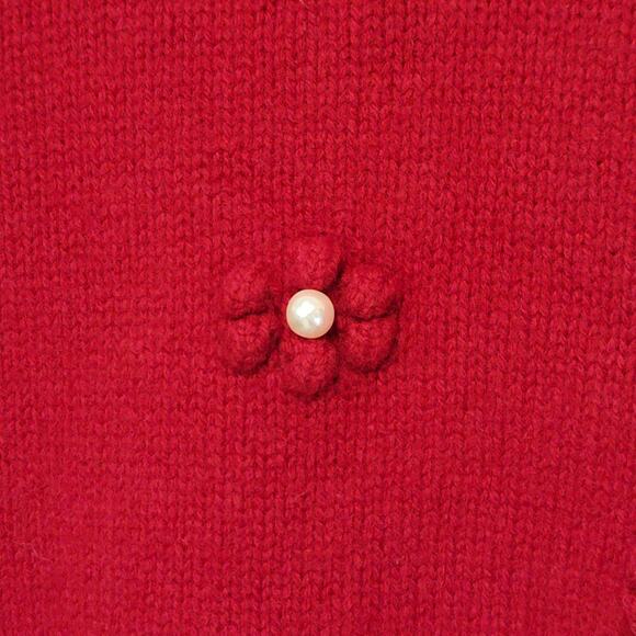 Alashan Wool Pearl Embellished Red Sweater Crew Neck Holiday Party Winter XL - Picture 8 of 15